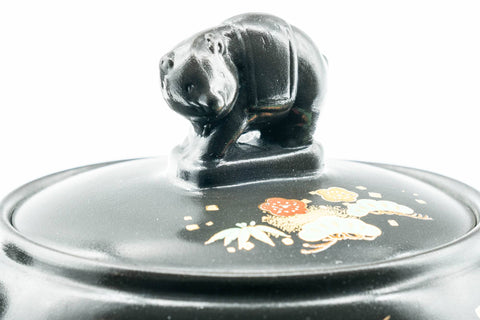 Japanese Kyusu - Year of the Pig Black Kurodei Tokoname-yaki Teapot - 360ml - closeup of the boar-shaped lid knob