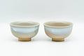 Japanese Teacup - Tsubaki Kiln - Pair of Small Hagi-yaki Guinomi - 40ml - the pair of small pale cups side by side