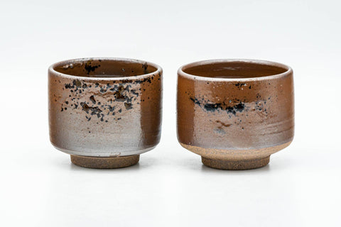Tezumi — Japanese Teacups - Pair of Ash Brown Glazed Yunomi - 90ml — front view