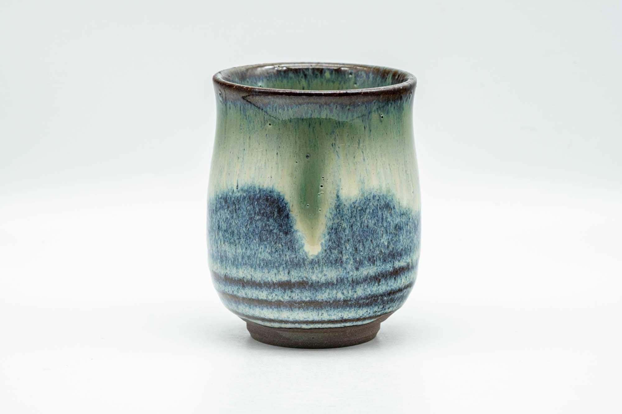 Japanese Teacup - Green White Hare's Fur Drip-Glazed Agano-yaki Yunomi - 175ml - Tezumi