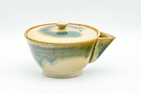 Japanese Tea Set - Green Drip-Glazed Agano-yaki Houhin Teapot with Katakuchi Water Cooler and 5 Guinomi Teacups