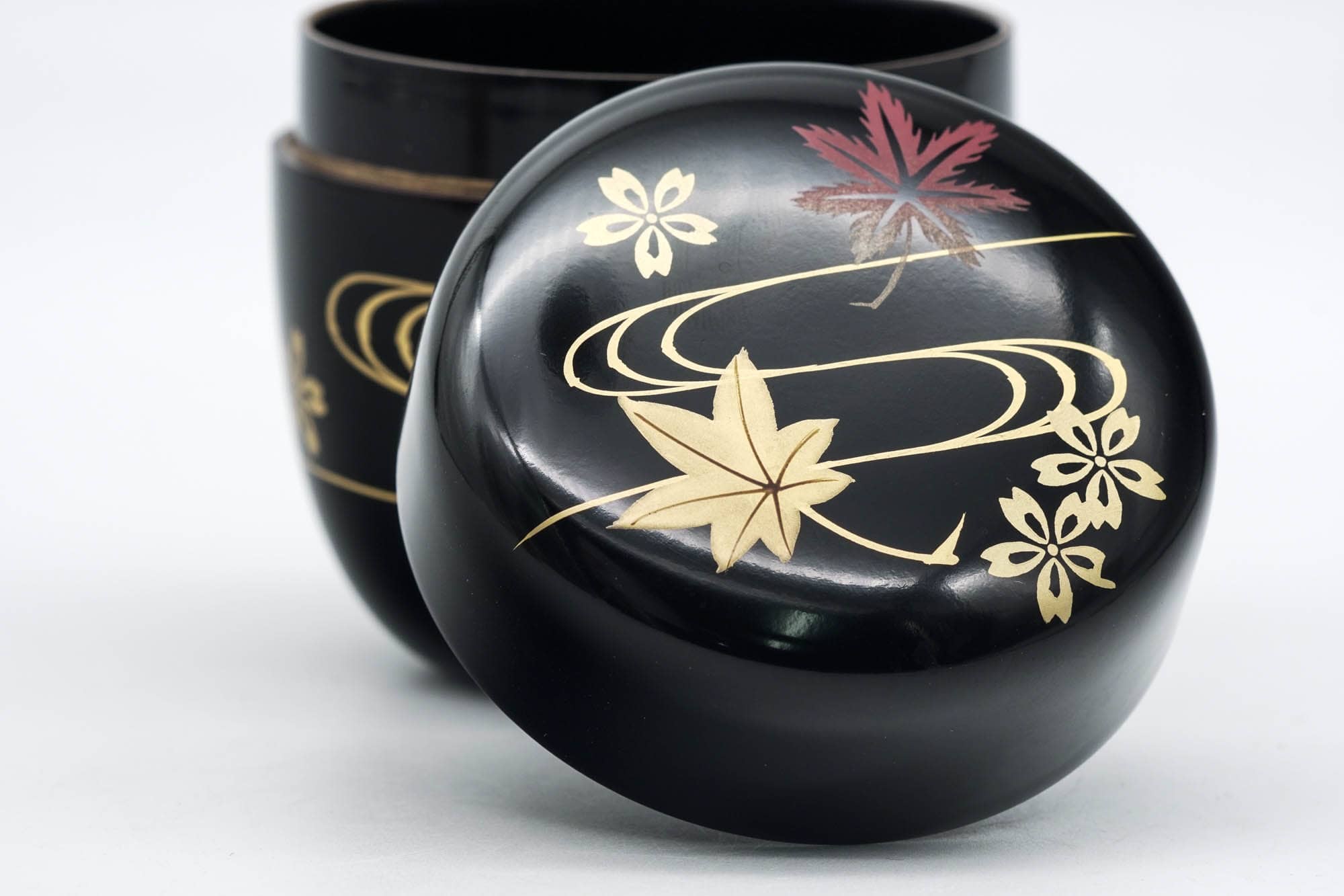Japanese Canister - Autumn Leaves Black Lacquer Matcha Tea Caddy - 100ml