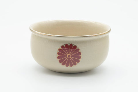 Japanese Kensui - Floral Beige White Glazed Kyo-yaki Water Bowl - 400ml
