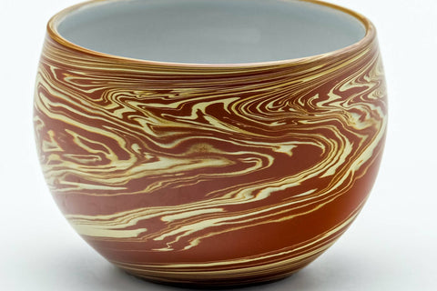 Tezumi — Japanese Teacup - Red Yellow Nerikomi White Inner-Glazed Tokoname-yaki Yunomi - 80ml — tipped to show the interior