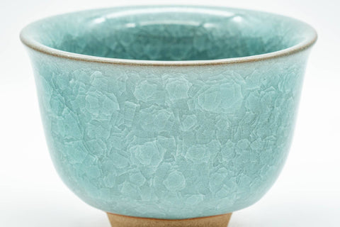 Japanese Teacup - Teal Snowflake Celadon Glazed Yunomi - 150ml - closeup of the teal snowflake celadon glaze