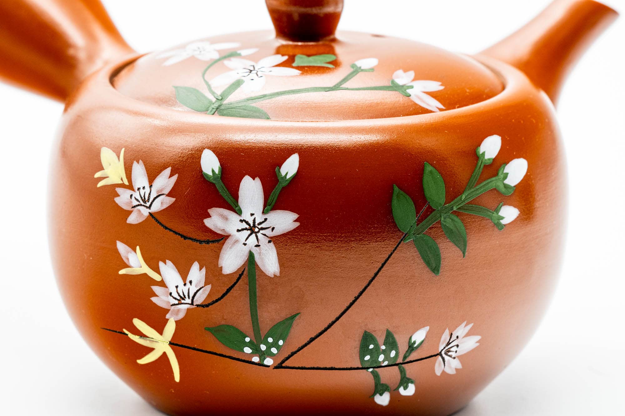 Japanese Kyusu - Floral Tokoname-yaki Large Leaf Ceramic Filter Teapot - 400ml