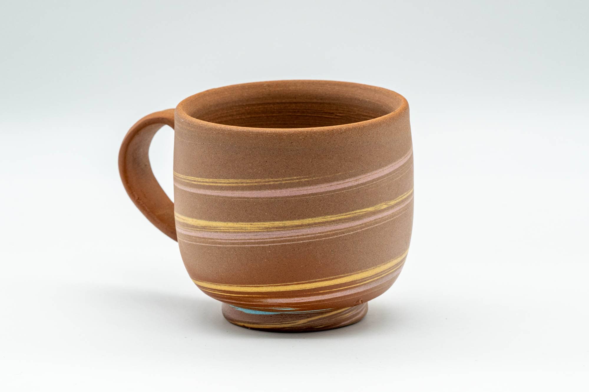 Japanese Teacup - Beige Blue Nerikomi Rear-handled Yunomi - 180ml