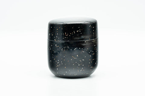Japanese Natsume - Heavy Speckled Stone Matcha Tea Caddy - 50ml - side view of the closed speckled caddy