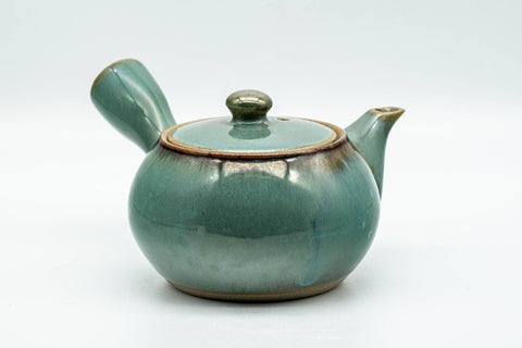 Tezumi — Japanese Kyusu - Green Teal Ceramic Debeso Teapot - 200ml — three-quarter view from the opposite side