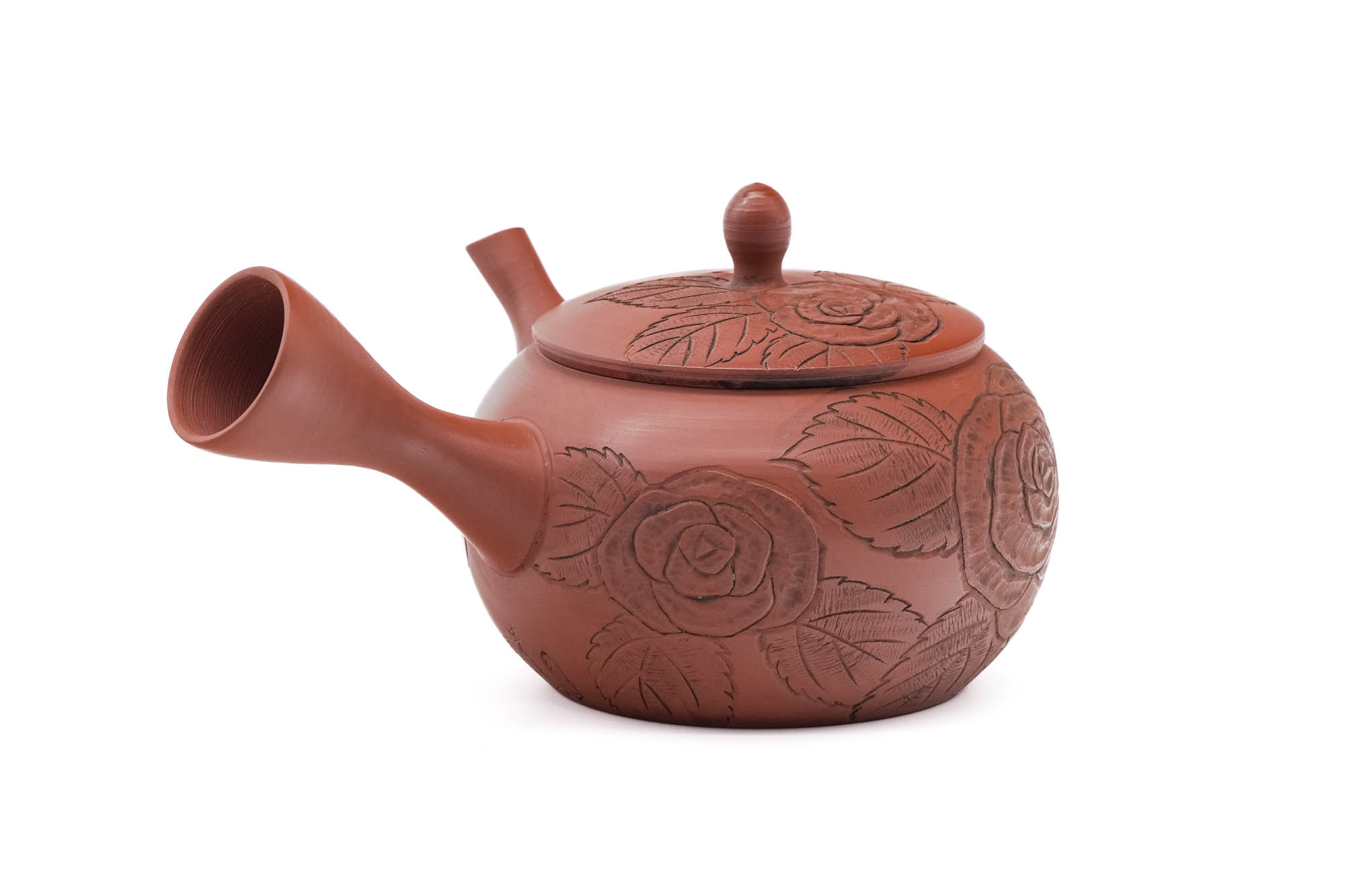 Japanese Kyusu - 玉光 Gyokko Kiln - Camellia Flower Engraved Tokoname-yaki Teapot - 260ml