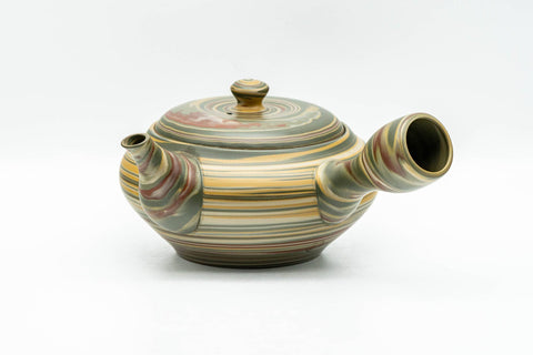 Japanese Kyusu - Green, Red, and Yellow Marbled Nerikomi Tokoname-yaki Debeso Teapot - 230ml