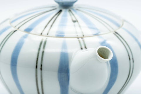Japanese Kyusu - Blue Striped Arita-yaki Debeso Teapot - 300ml - Tezumi