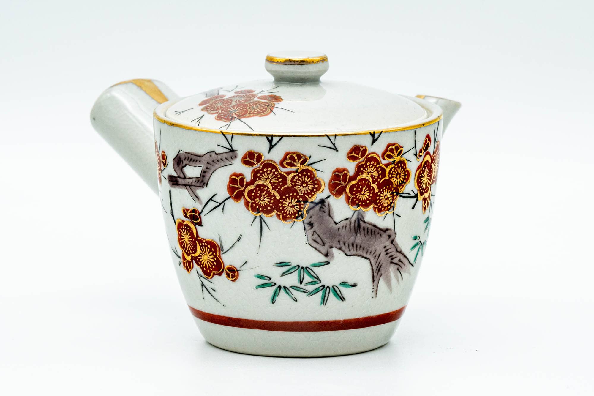 Japanese Tea Set - Floral Kutani-yaki Kyusu Teapot with 5 Yunomi Teacups