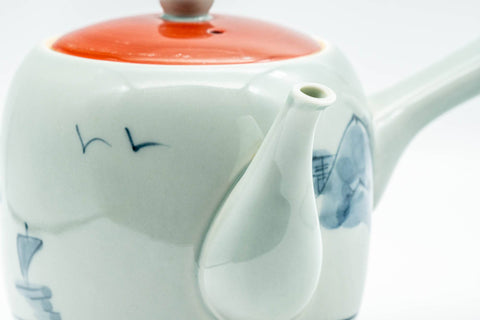 Japanese Kyusu - Red Blue Mountainous Arita-yaki Debeso Teapot - 350ml