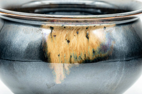 Tezumi — Japanese Kensui - Jet Black Hare's Fur Glazed Water Bowl - 450ml — top-down view of the interior