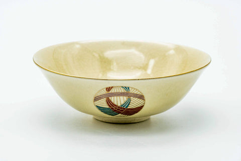 Japanese Matcha Bowl - Beige Geometric Kyo-yaki Summer Chawan - 150ml