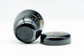 Japanese Natsume - Gold Floral Black Lacquer Matcha Tea Caddy - 80ml - top-down view of the open body and the separate lid