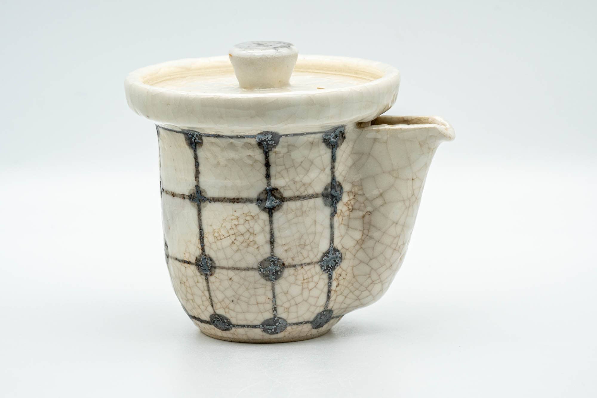 Japanese Houhin - Large Checkered White Crazed Glazed Do-ake Teapot - 220ml - Tezumi