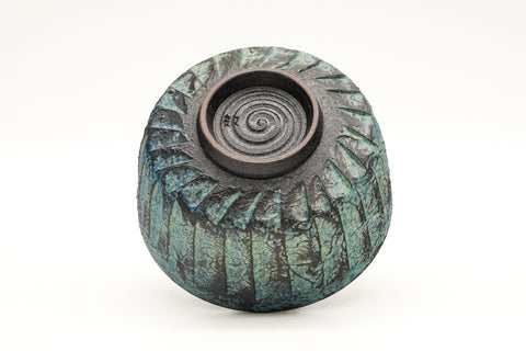 Faceted Blue-Green Kiyomizu-yaki Chawan