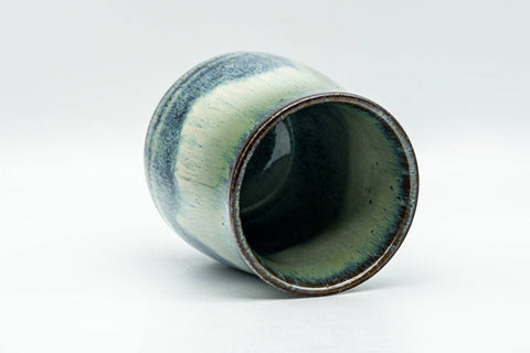 Tezumi — Japanese Teacup - Green White Hare's Fur Drip-Glazed Agano-yaki Yunomi - 175ml — three-quarter view