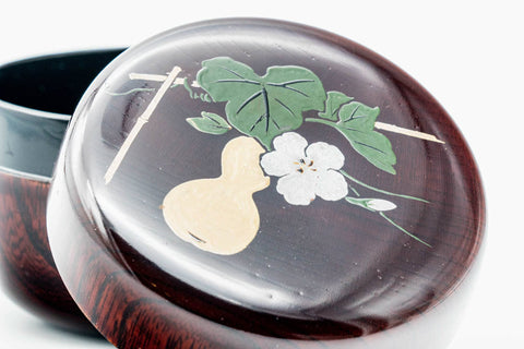 Japanese Natsume - Hira-natsume Flat Gourd Clear Lacquered Woodgrain Matcha Tea Caddy - 80ml