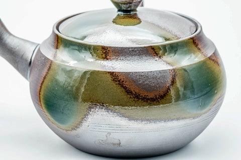 Japanese Kyusu - Green Ash Glazed Banko-yaki Mesh Teapot - 450ml