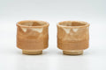 Tezumi — Japanese Teacups - Pair of Milky Beige Drip-Glazed Hagi-yaki Guinomi - 50ml — front view