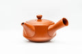 Japanese Kyusu - Calligraphy Engraved Red Shudei Tokoname-yaki Teapot - 270ml - front view showing the spout