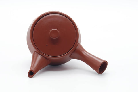Tezumi — Japanese Kyusu - Bamboo Engraved Tokoname Red Shudei Teapot - 300ml — interior view showing the filter