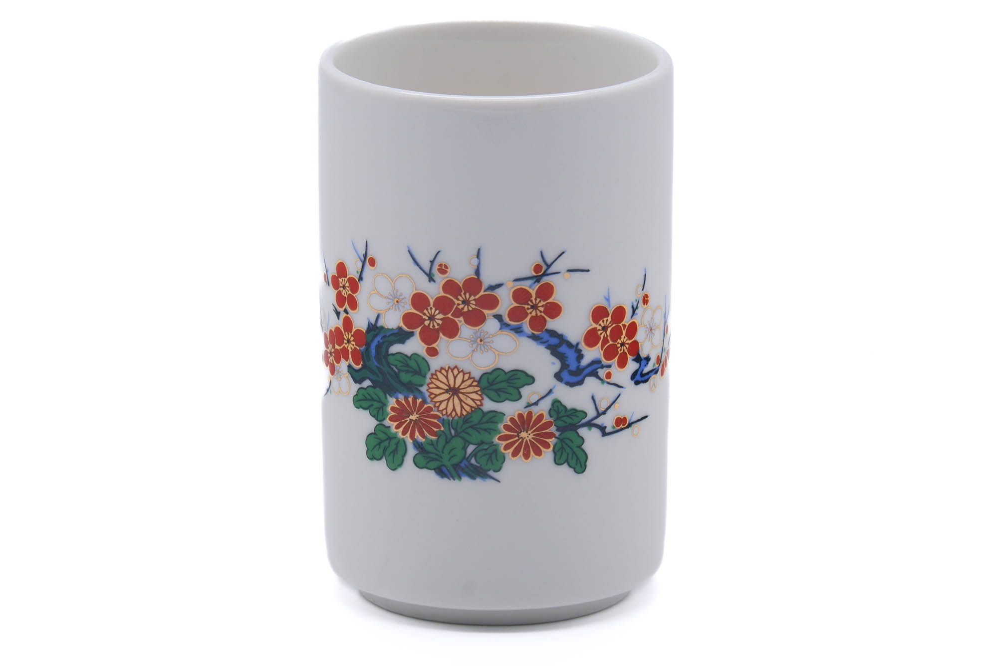 Japanese Teacup - Orange Red Floral Porcelain Kutani-yaki Yunomi - 135ml