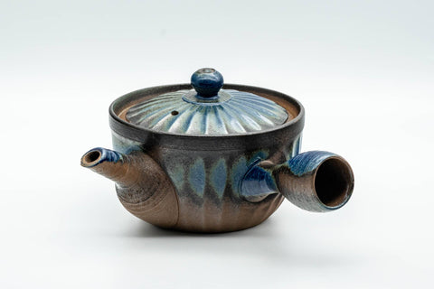 Japanese Kyusu - Blue Brown Wavy Body Nozomi Teapot - 225ml - Tezumi