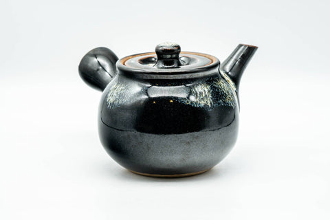 Tezumi — Japanese Kyusu - Jet Black Hare's Fur Drip-Glazed Do-ake Ceramic Filter Teapot - 340ml — three-quarter view from the opposite side