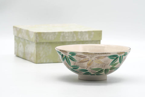 Japanese Matcha Bowl - Green Floral Kyo-yaki Summer Chawan - 150ml