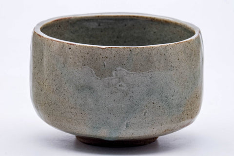 Tezumi — Japanese Matcha Bowl - Grey Glazed Wabi-Sabi Hantsutsu-gata Chawan - 300ml — tipped to show the interior