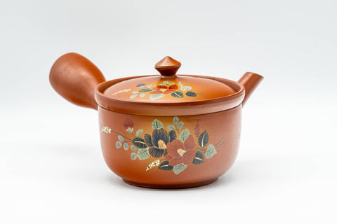 Tezumi — Japanese Kyusu - Floral Tokoname-yaki Mesh Teapot - 230ml — three-quarter view