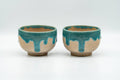 Tezumi — Japanese Teacups - Pair of Turquoise Drip-Glazed Agano-yaki Yunomi - 85ml — front view