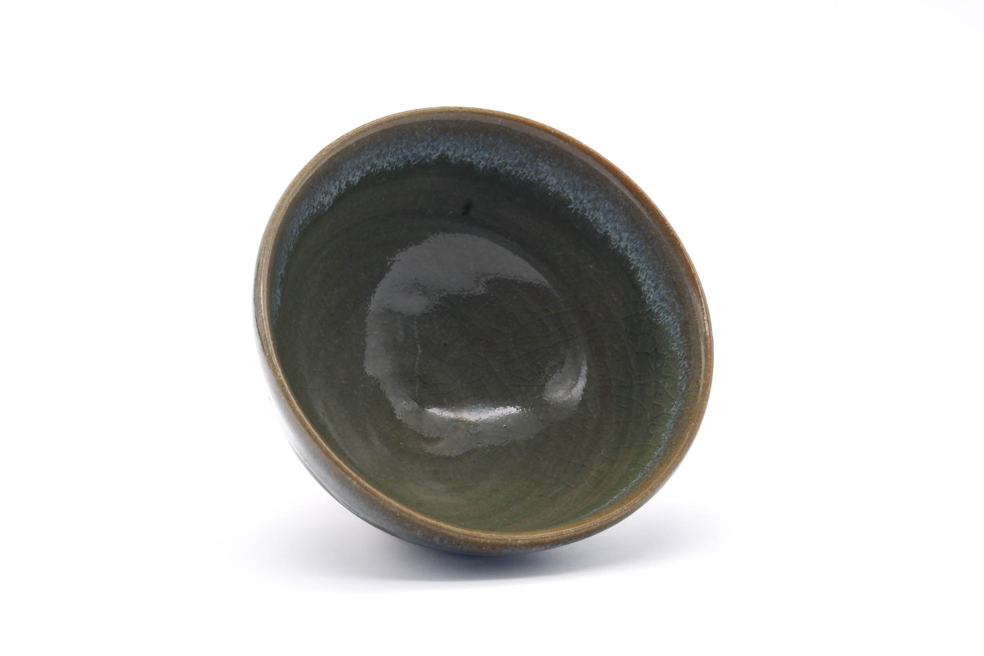Japanese Matcha Bowl - Green Blue Hare's Fur Drip-Glazed Chawan - 350ml