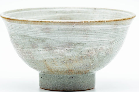 Japanese Matcha Bowl - Grey White Hakeme Textured Komogai-nari Chawan with Wooden Tomobako Box - 350ml