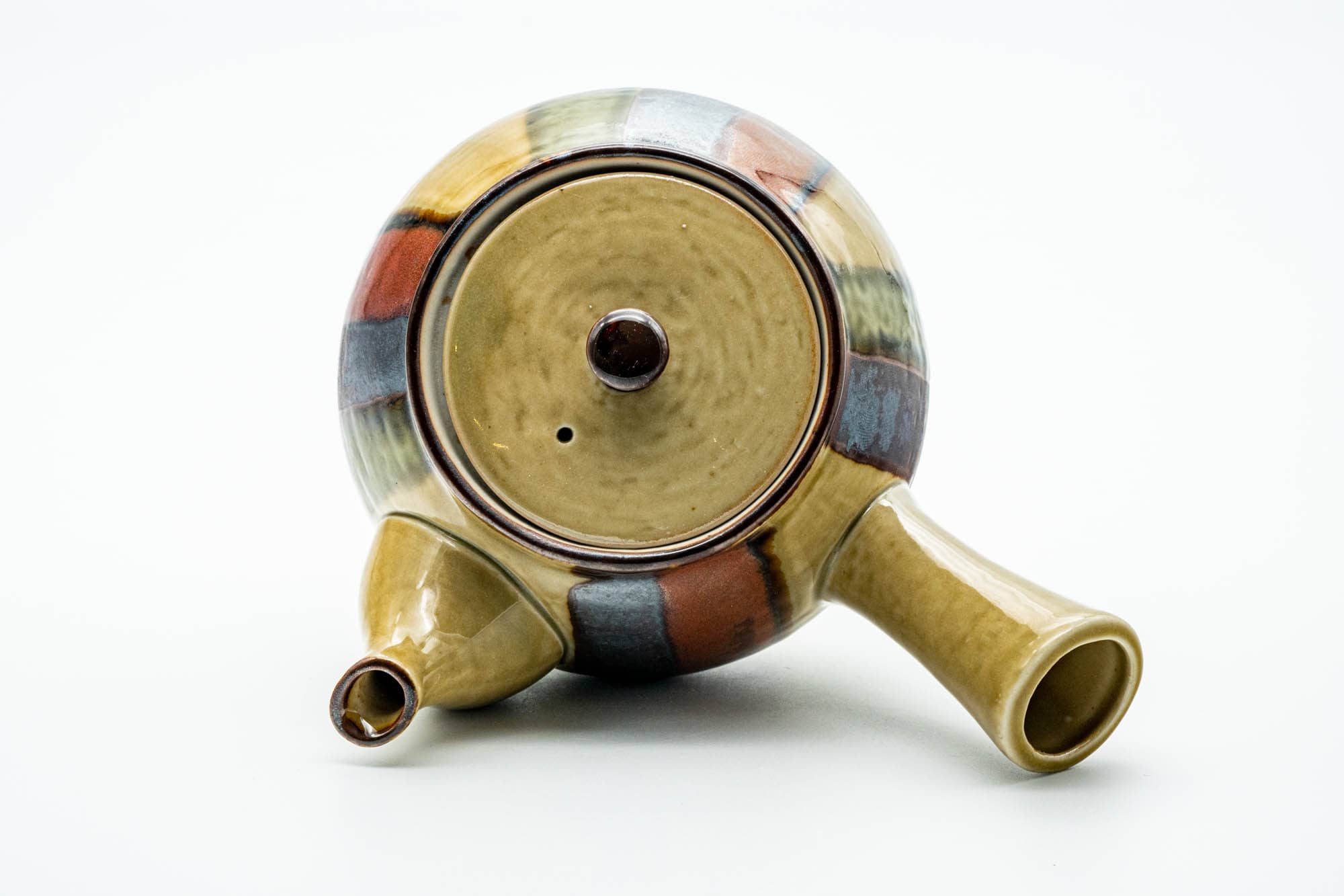 Japanese Kyusu - Beige Colourfully Striped Ceramic Filter Teapot - 400ml