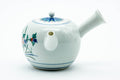 Japanese Kyusu - Blue Floral Porcelain Arita-yaki Ceramic Filter Teapot - 275ml - rear three-quarter view with the side handle extended