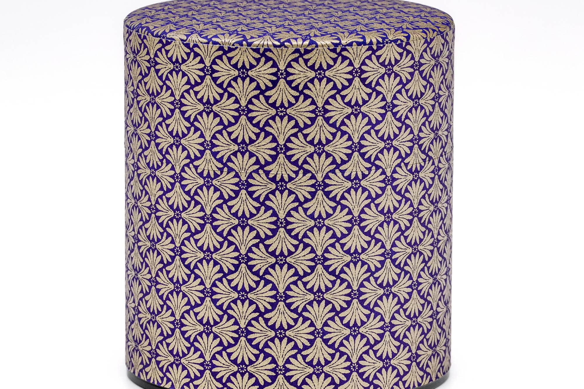 Japanese Chazutsu - 江東堂 Kotodo - Blue Gold Tessellation Washi Wrapped Metal Tea Canister - 150g