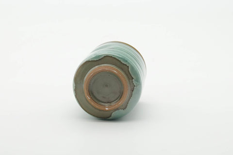 Tezumi — Japanese Teacup - Teal Speckled Thumb-Indented Yunomi - 180ml — inverted showing the foot ring