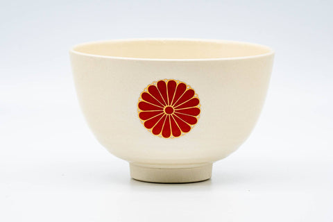 Tezumi — Japanese Matcha Bowl - Floral Paulownia Kyo-yaki Chawan - 250ml — front view from another angle
