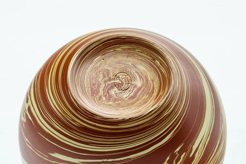 Tezumi — Japanese Teacup - Red Yellow Nerikomi White Inner-Glazed Tokoname-yaki Yunomi - 80ml — inverted showing the foot ring