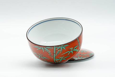 Japanese Teacup - Green Bamboo Red Arita-yaki Lidded Yunomi - 120ml