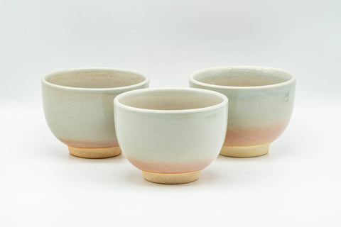 Japanese Teacups - Set of 3 Beige Pink Hagi-yaki Yunomi - 110ml - the three cups grouped together