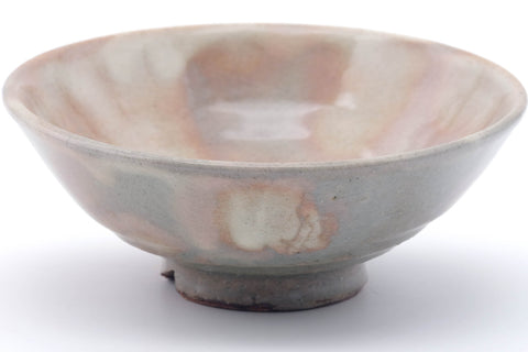 Tezumi — Japanese Matcha Bowl - Grey Pink Gohonte Glazed Hagi-yaki Summer Chawan - 300ml — tipped to show the interior
