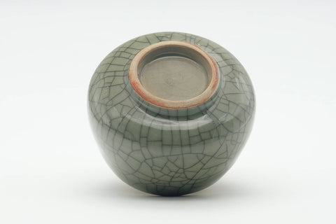 Japanese Teacup - Plump Crazed Green Celadon Obori Soma-yaki Yunomi - 150ml