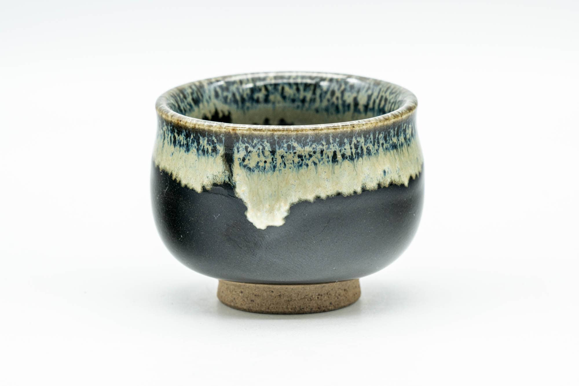 Japanese Teacup - Jet Black Hare's Fur Drip-Glazed Guinomi - 35ml