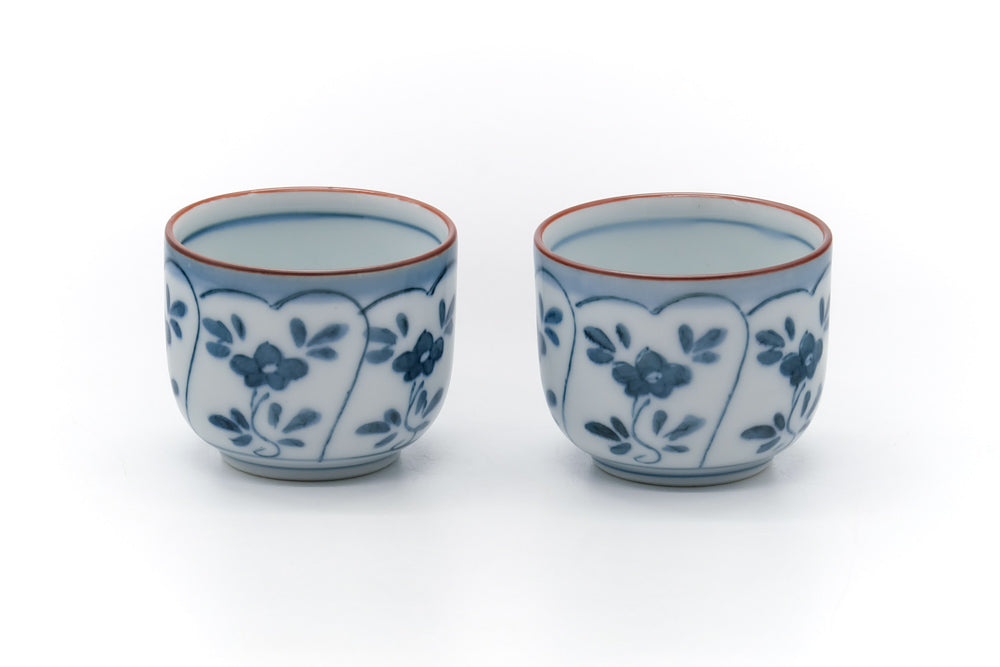 Japanese Teacups - Pair of Floral Arita-yaki Guinomi - 40ml